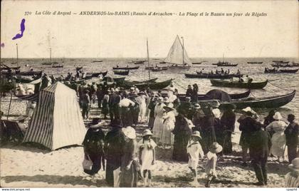 Andernos les Bains CPA La plage et le bassin un jour de regates