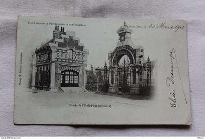 Cpa 1902, Armentières, entrée de l'école, vue intérieure, Nord 59