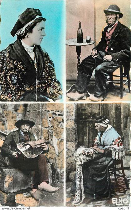 CPM Types d'Auvergne et du Velay Auvergnate Montagnard Joueur de Vielle Dentelliere Folklore