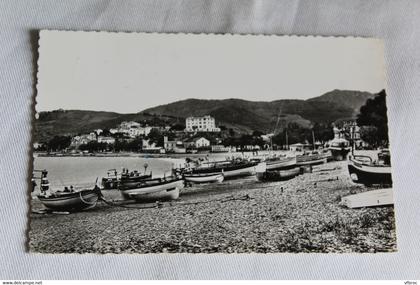 I815, Cpsm 1961, Banyuls sur mer, la plage, au fond Miramar, Pyrénées orientales 66