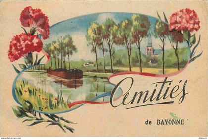 64 - Bayonne - Amitiés de Bayonne - Colorisée - Fleurs - illustration - CPA - Oblitération - Voir Scans Recto-Verso