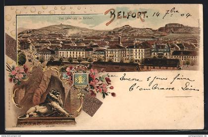 Lithographie Belfort, vue générale, Löwenstatue