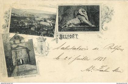france, BELFORT, Multiview, Partial View, Lion, Gate of Brisach (1899) Postcard