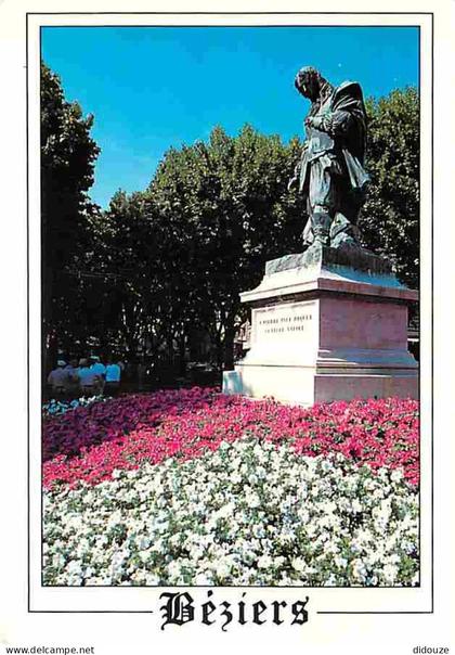 Carte Postale - 34 - Béziers - La statue de Pierre Paul Riquet sur les allées - Flamme Postale de Vouneuil sous Biard -