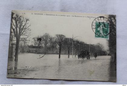 Cpa 1910, Bourges, le boulevard de la République, inondations 1910, Cher 18