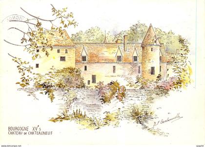 CPM Bourgogne Chateau neuf aquarelle originale