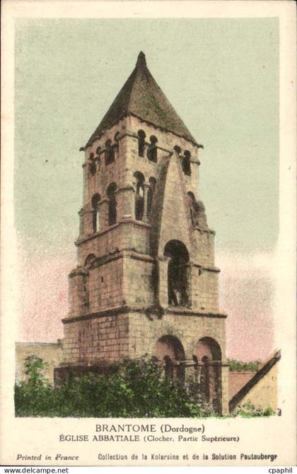 Brantome CPA Eglise abbatiale (clocher partie superieure)