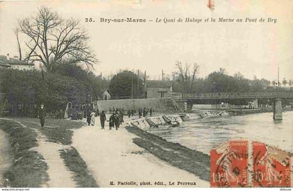 Carte Postale Ancienne - 94 - Bry sur Marne - Le Quai de Halage et la Marne au Pont de Bry - Animée - CPA - Oblitération