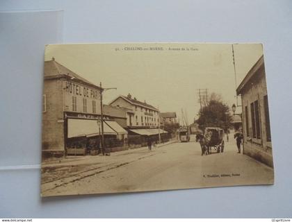 CHÂLONS SUR MARNE Avenue de la Gare Animée Tram Tramways Attelage Cheval Hôtel de Paris Carte Postale CP AK PK