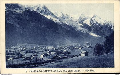 CPA Chamonix Mont Blanc et le Mont Blanc