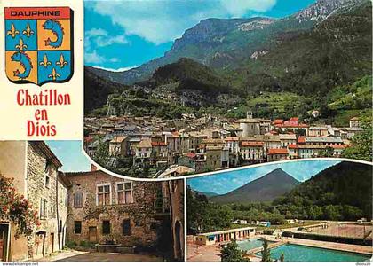 Carte Postale - 26 - Chatillon en Diois - Multivues - Piscine - Tennis - Blasons - Flamme Postale de Chatillon en Diois