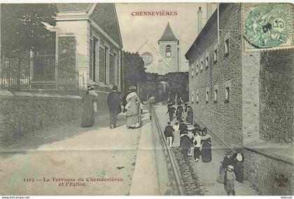 Carte Postale Ancienne - 94 - Chennevieres sur Marne - La Terrasse de Chennevières et l'Eglise - Animée - CPA - Oblitéra