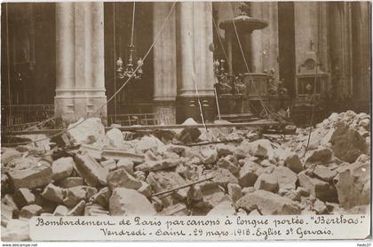 Paris - Bombardement de Paris par canons à longue portée "Berthas" - 19 Mars 1918 - Eglise St-Gervais - Carte photo