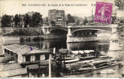 CPA Courbevoie La Seine et le pont de Courbevoie Bateaux