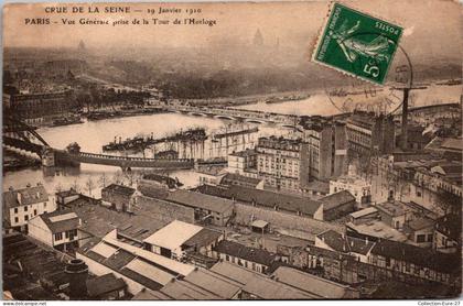(21/01/26) 75-CPA PARIS - 1er ARRONDISSEMENT - CRUE DE LA SEINE - VUE GENERALE PRISE DE LA TOUR DE L'HORLOGE