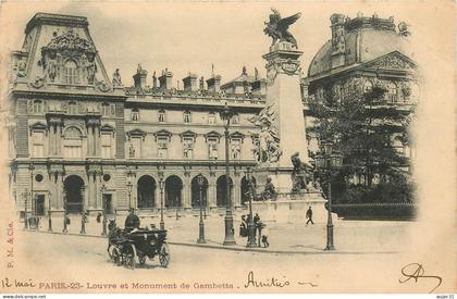 Dép 75 - Attelage de chevaux - Paris - Arrondissement 01 - Louvre et monument de Gambetta - P.M. &ie N° 23 - état