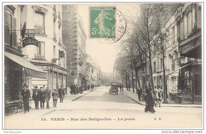 CPA PARIS 17 - RUE DES BATIGNOLLES - LA POSTE