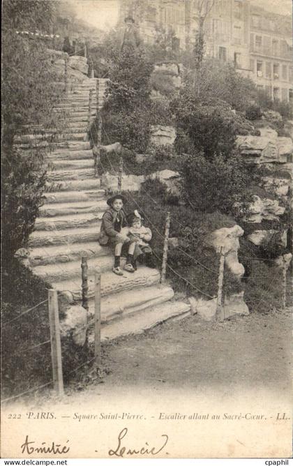 Paris - 18 - Square Saint Pierre - Escalier allant au Sacre Coeur CPA