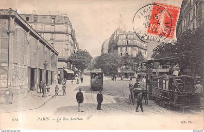PARIS 19 éme  -  La rue Secrétan - ( animée , TRAMWAY en gros plan  )