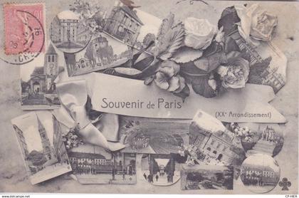 75 -  PARIS  20 ° ARRONDISSEMENT - MULTI VUES EN SOUVENIR DE PARIS