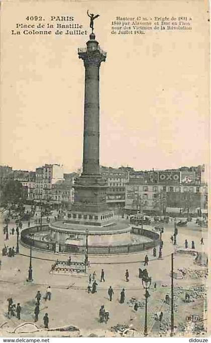 75 - Paris 11 - Place de la Bastille - La Colonne de Juillet - Animée - Oblitération ronde de 1917 - CPA - Voir Scans Re
