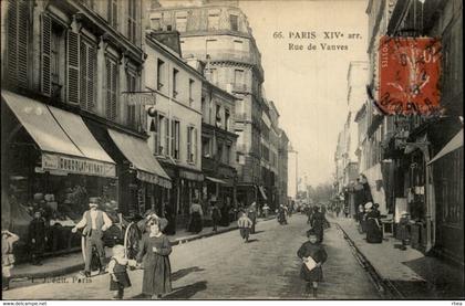 75 - PARIS - arrondissement 14 - Rue de Vanves - coiffeur - épicerie - pub chocolat Vinay - enseigne lunettes