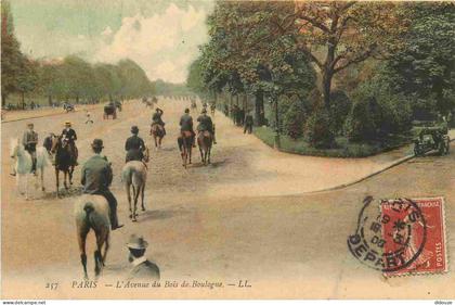 75 - Paris 16 - Avenue du Bois de Boulogne - Animée - Colorisée - Chevaux - Correspondance - CPA - Oblitération ronde de