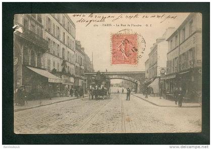 Paris 19è - Rue de Flandre ( animée omnibus à chevaux diligence G.I. 494 en l'état)