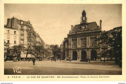 PARIS 20 arrondissement " La vue de quartier "  place et avenue gambétta