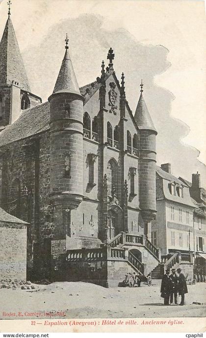 CPA Espalion Aveyron Hotel de Ville Ancienne eglise