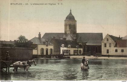 Etaples - L'Abreuvoir et L'Eglise - cheval - horse CPA