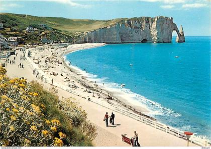 76 - Etretat - Vue générale de la plage. Au deuxième plan  l'Aiguille et la Porte d'Aval - Flamme Postale de Etretat - C