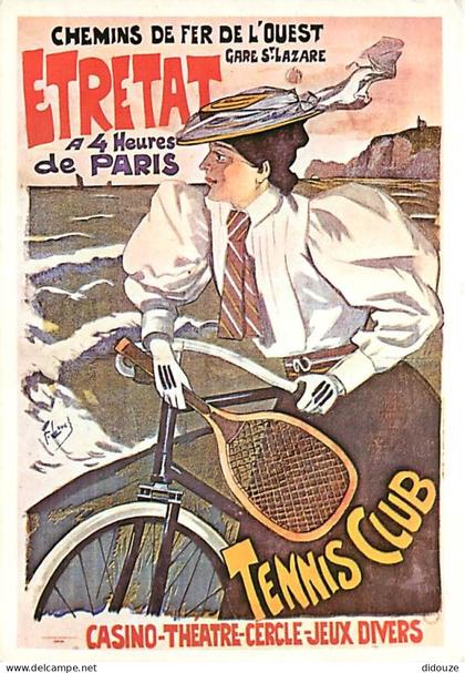 Carte Postale - 76 - Etretat - Chemin de fer de l'Ouest - Etretat tennis - Illustration de F Lune - Affiche Publicitaire