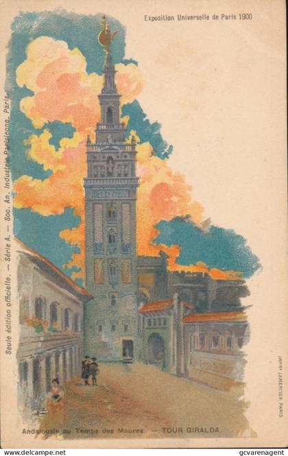PARIS EXPOSITION UNIVERSELLE DE PARIS 1900    TOUR GIRALDA       LITHOGRAPHIE        2 SCANS