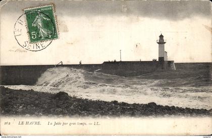 Forges les Eaux - La jetee par gros temps Phare Lighthouse - CPA