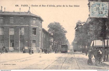 [-15%] CPA France - Paris - Ecoles et Rue d Alesia - Prise de la rue Didot - Oblitérée 1905 - P. Marmuse - Chemin Ferré