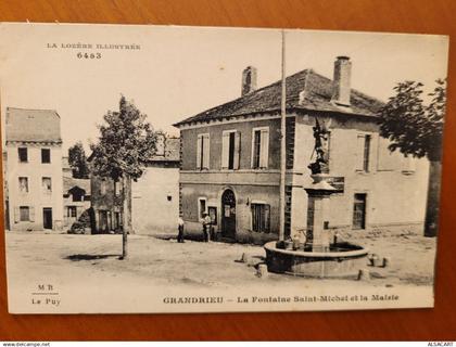 grandrieu , la fontaine st michel et la mairie