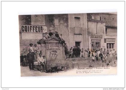34 GIGNAC Fontaine Molière, bien animée, Coiffeur, Historique, ed Broussard, 190?