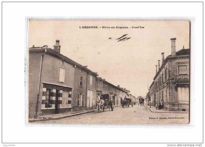 51 GIVRY EN ARGONNE Grande Rue, animée, Avion Factice, Aviation, ed Moisson, 1915