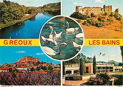 Carte Postale - 04 - Gréoux les Bains - Multivues - Cygnes - Champs de lavande - Flamme Postale de Gréoux les Bains - CP