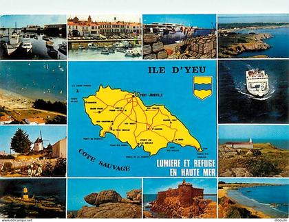 Carte Postale - 85 - Ile d'Yeu - Multivues - Carte Géographique - Bateaux - Flamme Postale de l'Ile d'Yeu - CPM - Voir S