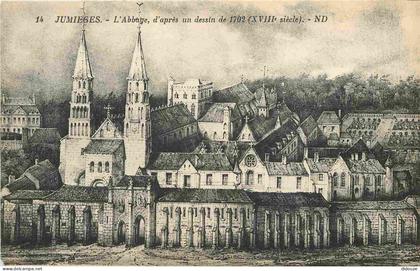 Carte Postale Ancienne - 76 - Jumieges - Abbaye de Jumièges - L'Abbaye d'après un dessin de 1702 - CPA - Voir Scans Rect