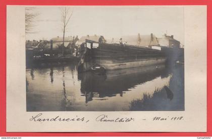 59 - Landrecies - Photo de péniche collée sur une carte