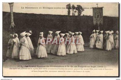 CPA Le grand pardon de protestation a ND de Folgoet en sept 1902 Resistance en Bretagne expulsion des soeurs