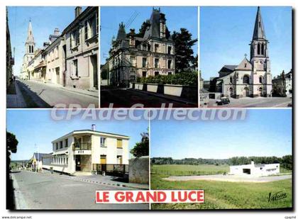 CPSM Le Grand Luce Sarthe La grand rue l'eglise la poste le terrain de sports