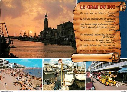 Carte Postale - 30 - Le Grau du Roi - Multivues - Petit Train touristique - Scènes de Plage - Flamme Postale de Le Grau