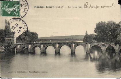 CPA Mantes Limay (S et O) Le vieux Pont en Temps normal