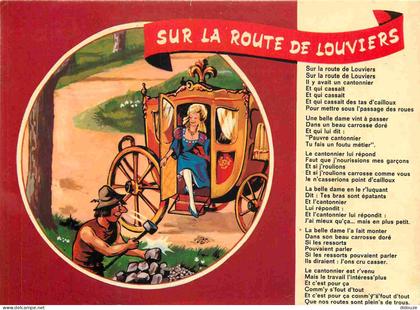 Carte Postale - 27 - Louviers - Sur la route de Louviers - illustration - paroles de la chanson -  -  - CPM -  -  - Voir