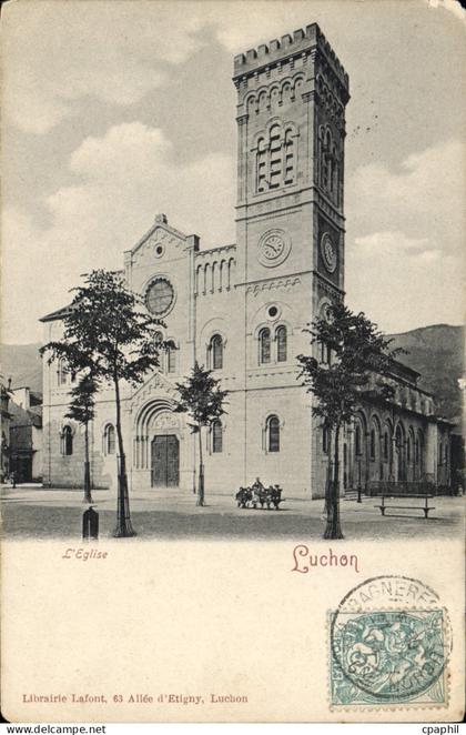 CPA Eglise Luchon Libraire Lafonr Allee d'Etigny Luchon