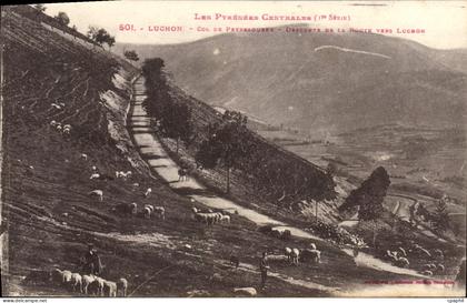 CPA Les Pyrenees Centrales Luchon Moutons Descente de la route vers Luchon